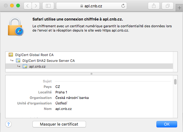 Affichage du certificat Secure Site dans le navigateur